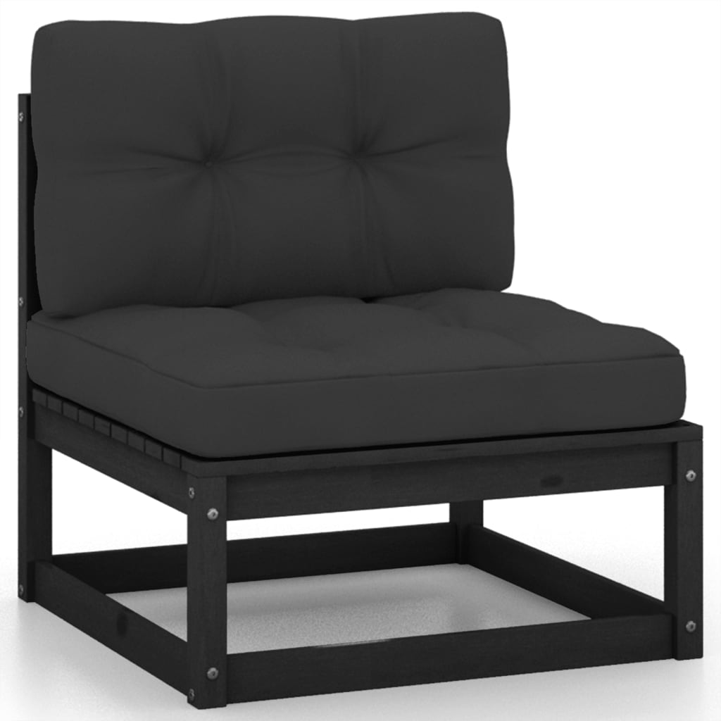 10 pcs conjunto lounge jardim c/ almofadões pinho maciço preto - Leva - Me - Contigo