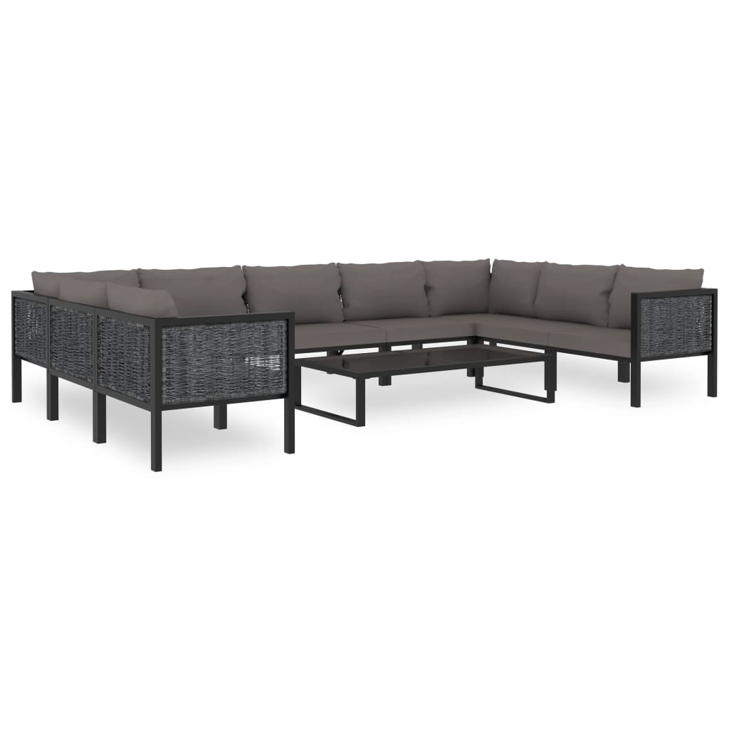 10 pcs conjunto lounge jardim c/ almofadões vime PE antracite - Leva - Me - Contigo