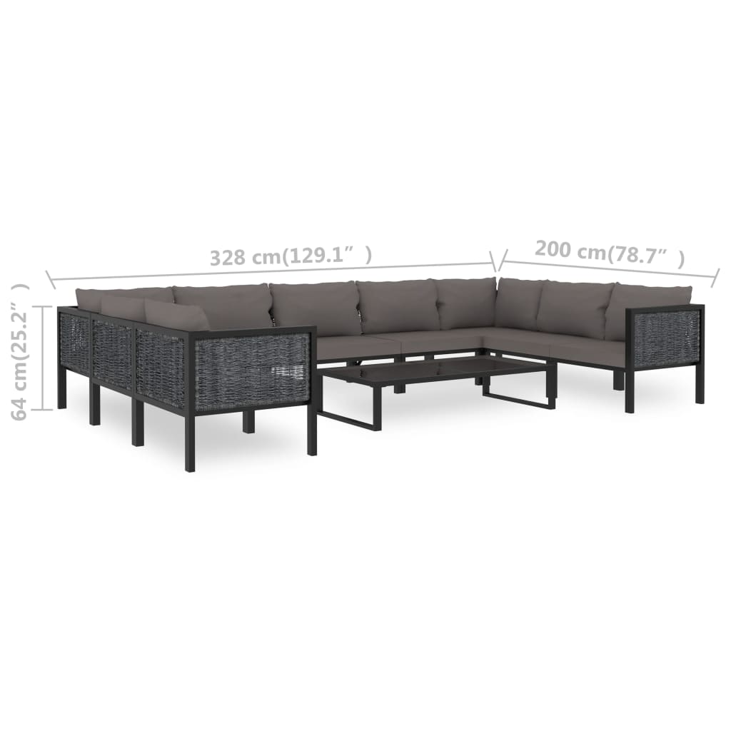 10 pcs conjunto lounge jardim c/ almofadões vime PE antracite - Leva - Me - Contigo