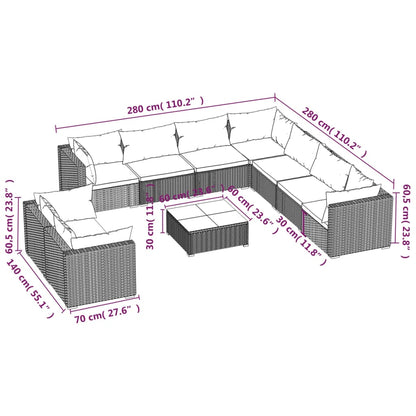 10 pcs conjunto lounge jardim c/ almofadões vime PE castanho - Leva - Me - Contigo