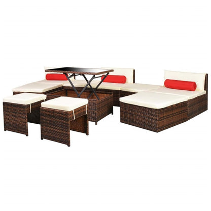 10 pcs conjunto lounge jardim c/ almofadões vime PE castanho - Leva - Me - Contigo