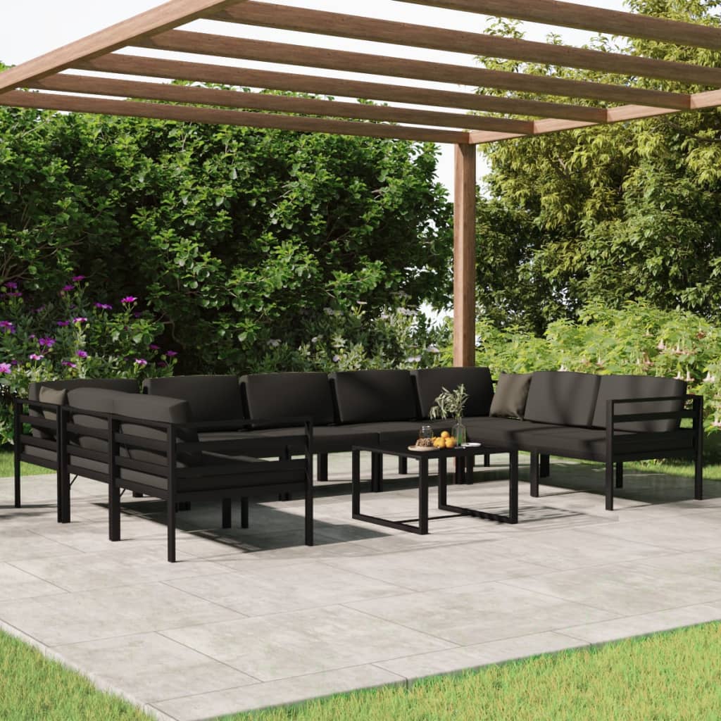 10 pcs conjunto lounge jardim com almofadões alumínio antracite - Leva - Me - Contigo