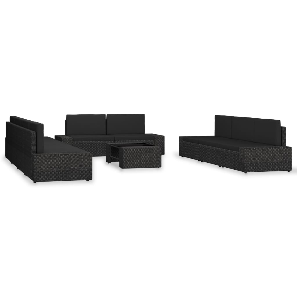 10 pcs conjunto lounge para jardim vime PE preto - Leva - Me - Contigo