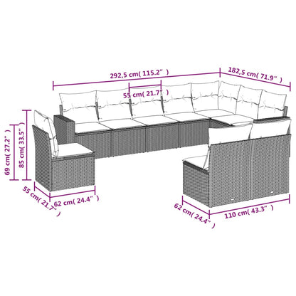 10 pcs conjunto sofás de jardim c/ almofadões vime PE cinzento - Leva - Me - Contigo