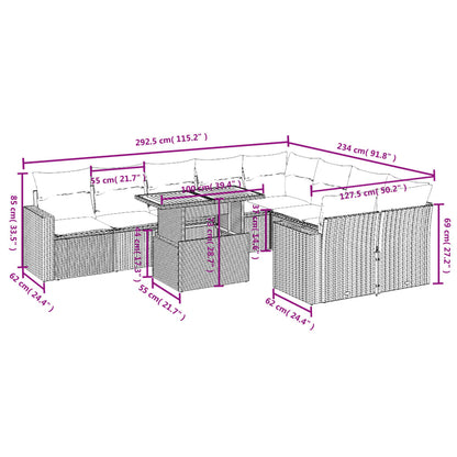 10 pcs conjunto sofás de jardim c/ almofadões vime PE cinzento - Leva - Me - Contigo