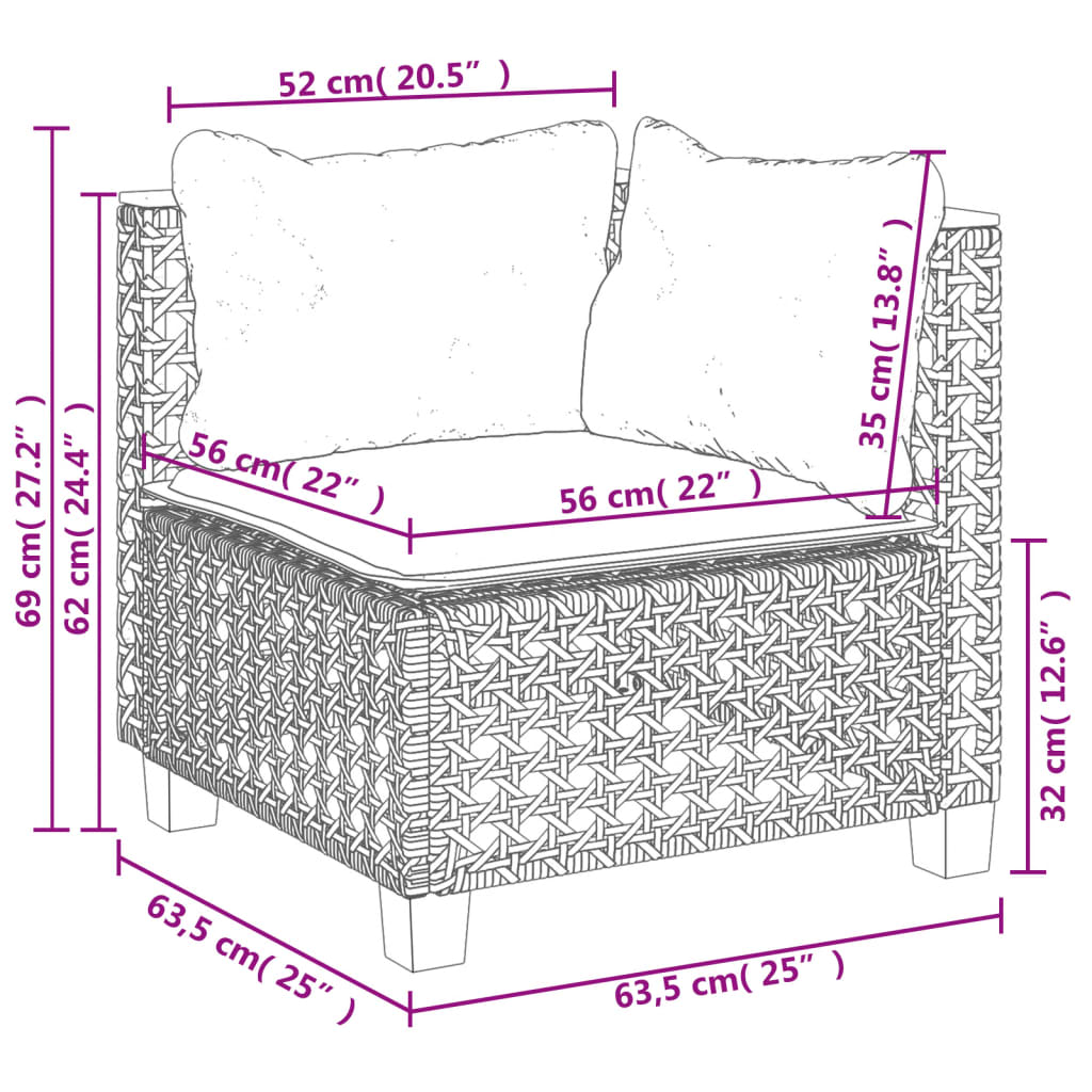 10 pcs conjunto sofás de jardim c/ almofadões vime PE cinzento - Leva - Me - Contigo