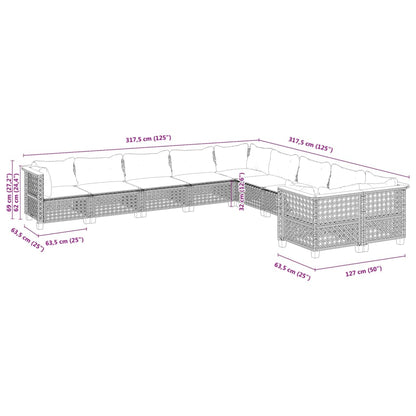 10 pcs conjunto sofás de jardim c/ almofadões vime PE cinzento - Leva - Me - Contigo