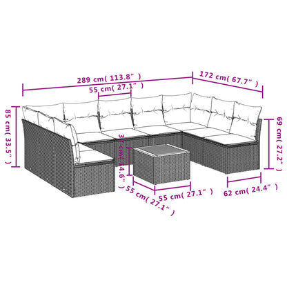 10 pcs conjunto sofás de jardim c/ almofadões vime PE cinzento - Leva - Me - Contigo