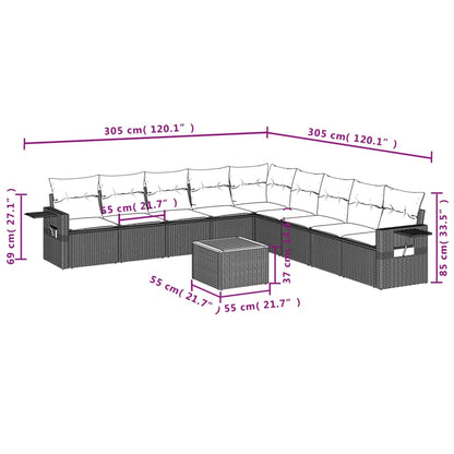 10 pcs conjunto sofás de jardim c/ almofadões vime PE cinzento - Leva - Me - Contigo