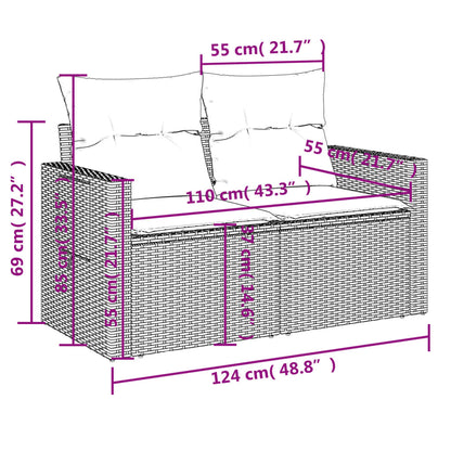 10 pcs conjunto sofás de jardim c/ almofadões vime PE cinzento - Leva - Me - Contigo