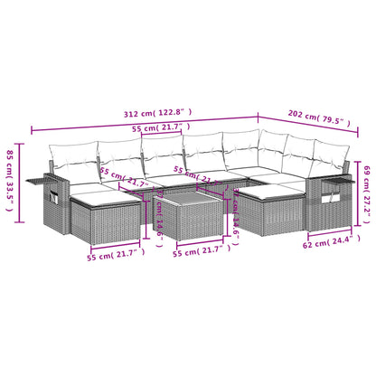 10 pcs conjunto sofás de jardim c/ almofadões vime PE cinzento - Leva - Me - Contigo