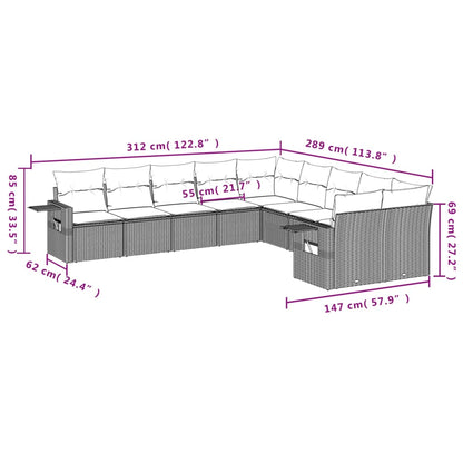 10 pcs conjunto sofás de jardim c/ almofadões vime PE cinzento - Leva - Me - Contigo