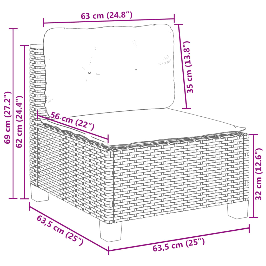 10 pcs conjunto sofás de jardim c/ almofadões vime PE cinzento - Leva - Me - Contigo