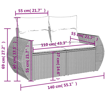 10 pcs conjunto sofás de jardim c/ almofadões vime PE cinzento - Leva - Me - Contigo