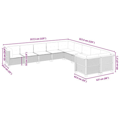 10 pcs conjunto sofás de jardim c/ almofadões vime PE cinzento - Leva - Me - Contigo