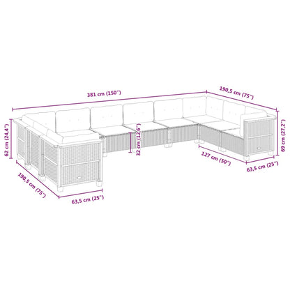 10 pcs conjunto sofás de jardim c/ almofadões vime PE cinzento - Leva - Me - Contigo