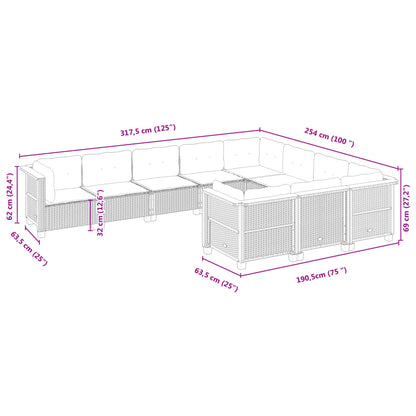 10 pcs conjunto sofás de jardim c/ almofadões vime PE cinzento - Leva - Me - Contigo