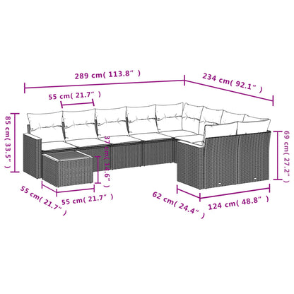 10 pcs conjunto sofás de jardim c/ almofadões vime PE cinzento - Leva - Me - Contigo