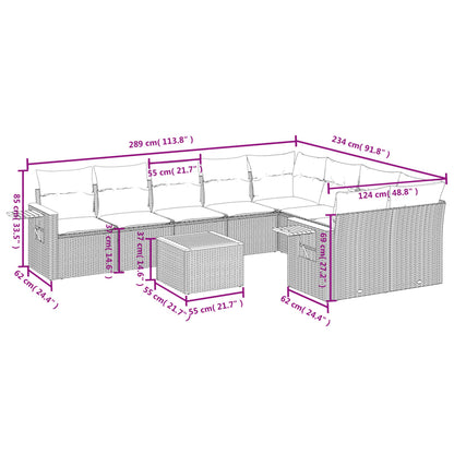 10 pcs conjunto sofás de jardim c/ almofadões vime PE cinzento - Leva - Me - Contigo