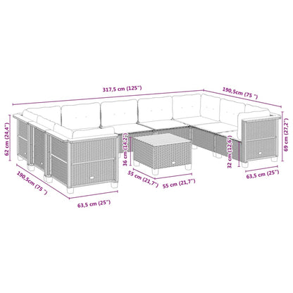 10 pcs conjunto sofás de jardim c/ almofadões vime PE cinzento - Leva - Me - Contigo