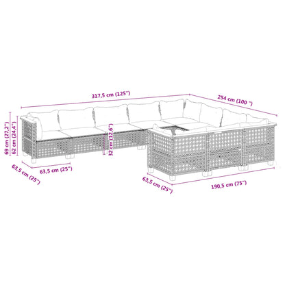 10 pcs conjunto sofás de jardim c/ almofadões vime PE cinzento - Leva - Me - Contigo