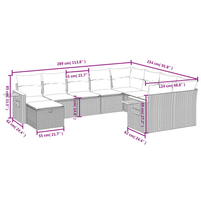 10 pcs conjunto sofás de jardim c/ almofadões vime PE cinzento - Leva - Me - Contigo