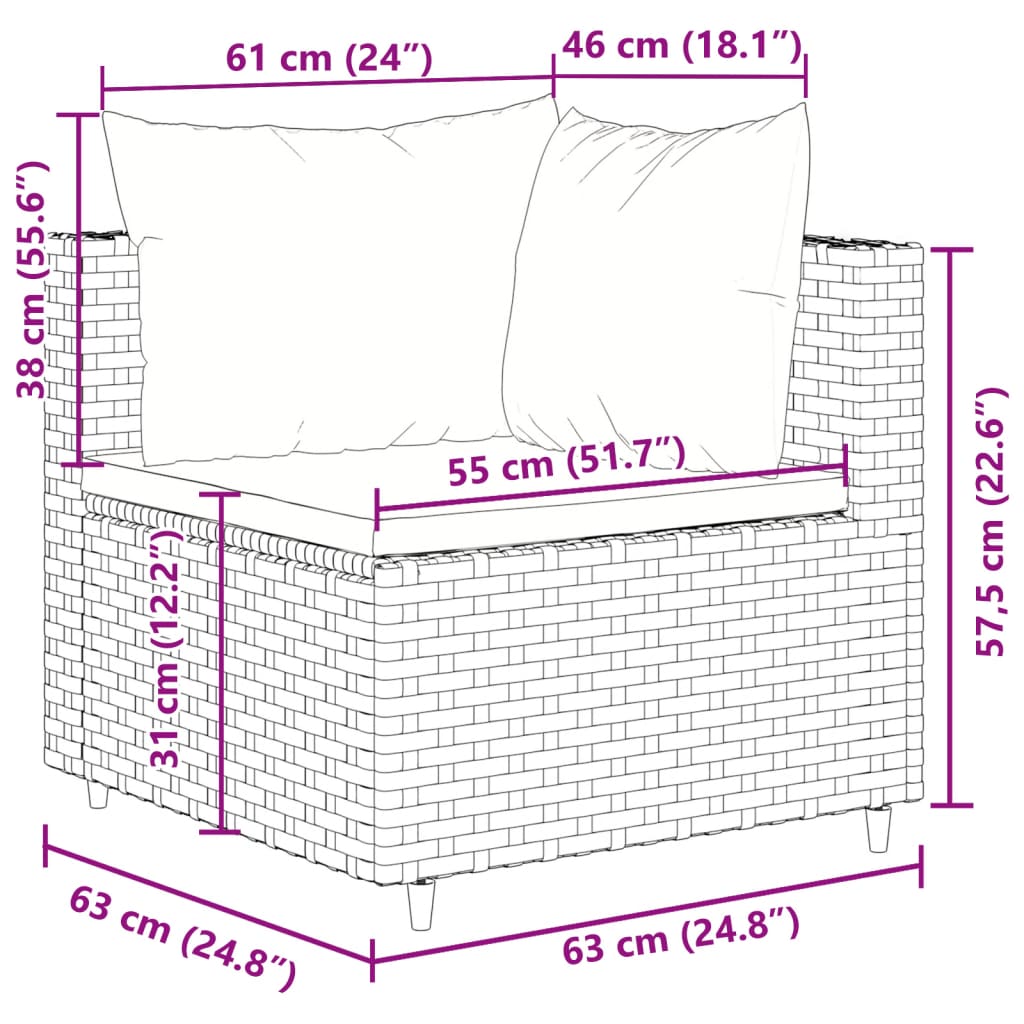 10 pcs conjunto sofás de jardim c/ almofadões vime PE cinzento - Leva - Me - Contigo