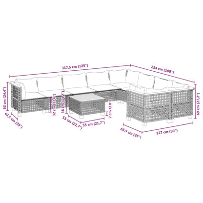 10 pcs conjunto sofás de jardim c/ almofadões vime PE cinzento - Leva - Me - Contigo