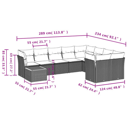 10 pcs conjunto sofás de jardim c/ almofadões vime PE cinzento - Leva - Me - Contigo