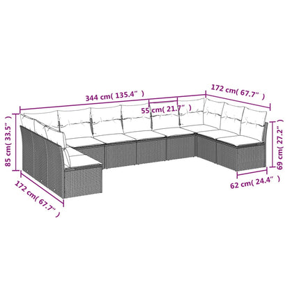 10 pcs conjunto sofás de jardim c/ almofadões vime PE cinzento - Leva - Me - Contigo