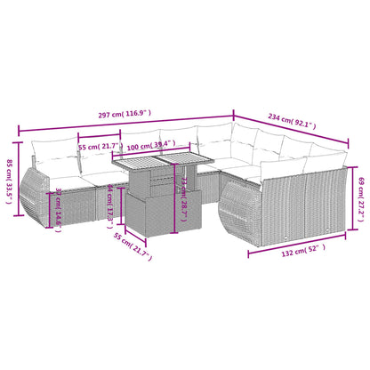 10 pcs conjunto sofás de jardim c/ almofadões vime PE cinzento - Leva - Me - Contigo