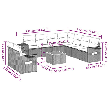 10 pcs conjunto sofás de jardim c/ almofadões vime PE cinzento - Leva - Me - Contigo