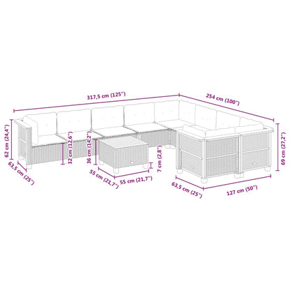 10 pcs conjunto sofás de jardim c/ almofadões vime PE cinzento - Leva - Me - Contigo