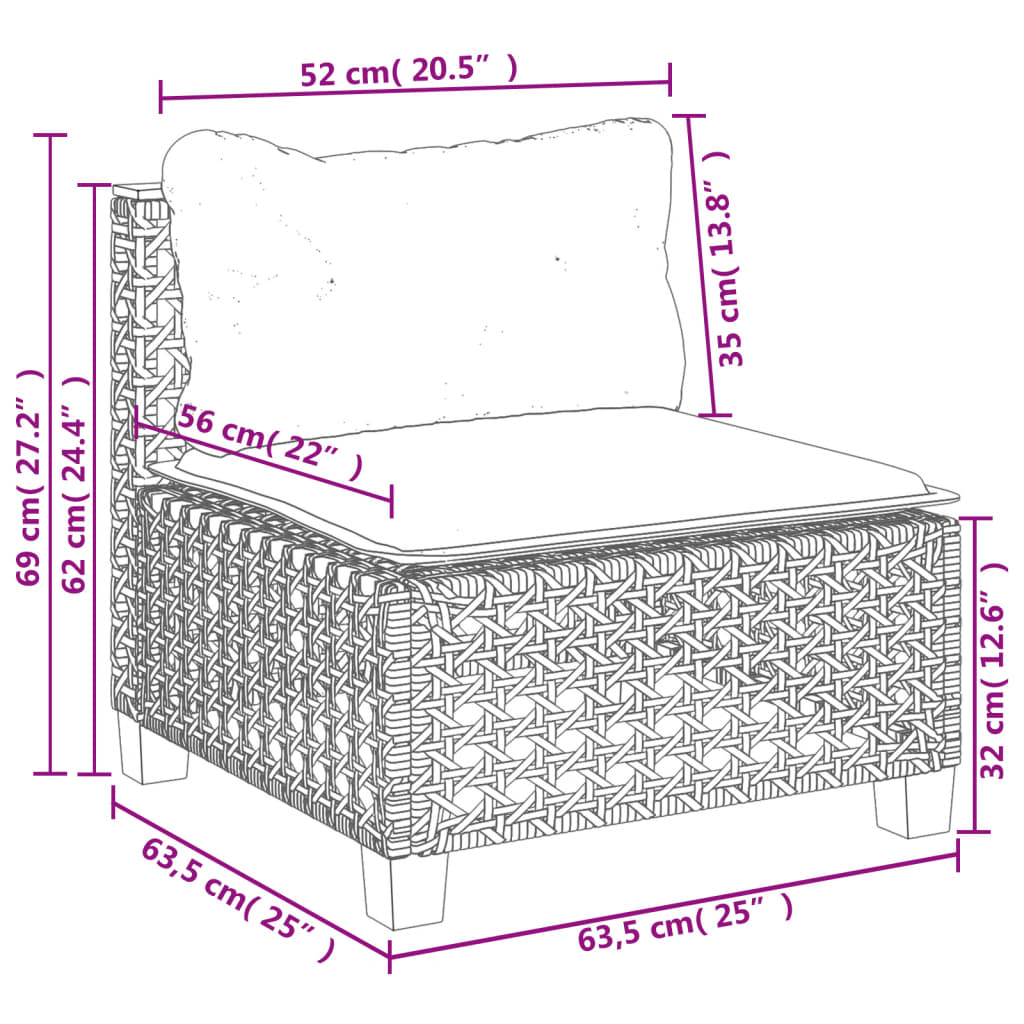 10 pcs conjunto sofás de jardim c/ almofadões vime PE cinzento - Leva - Me - Contigo