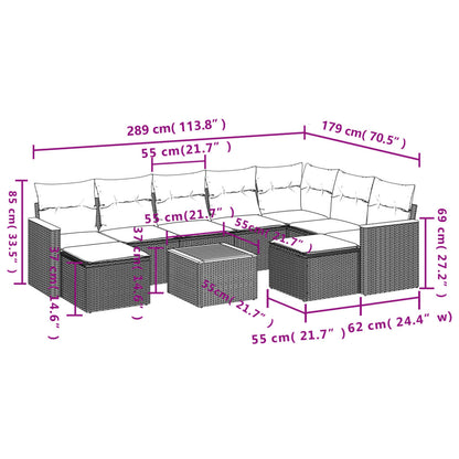 10 pcs conjunto sofás de jardim c/ almofadões vime PE cinzento - Leva - Me - Contigo