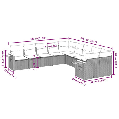 10 pcs conjunto sofás de jardim c/ almofadões vime PE cinzento - Leva - Me - Contigo