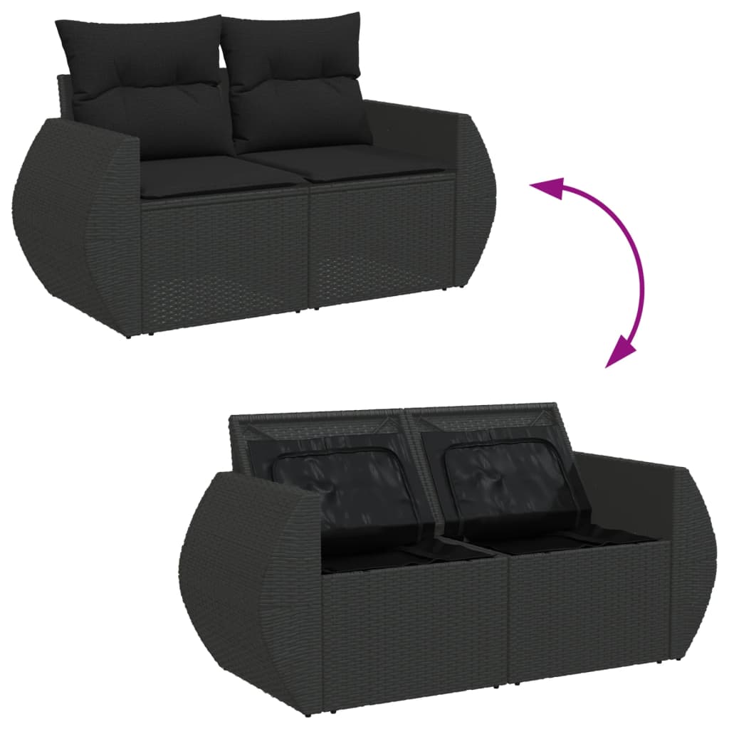 10 pcs conjunto sofás de jardim c/ almofadões vime PE preto - Leva - Me - Contigo