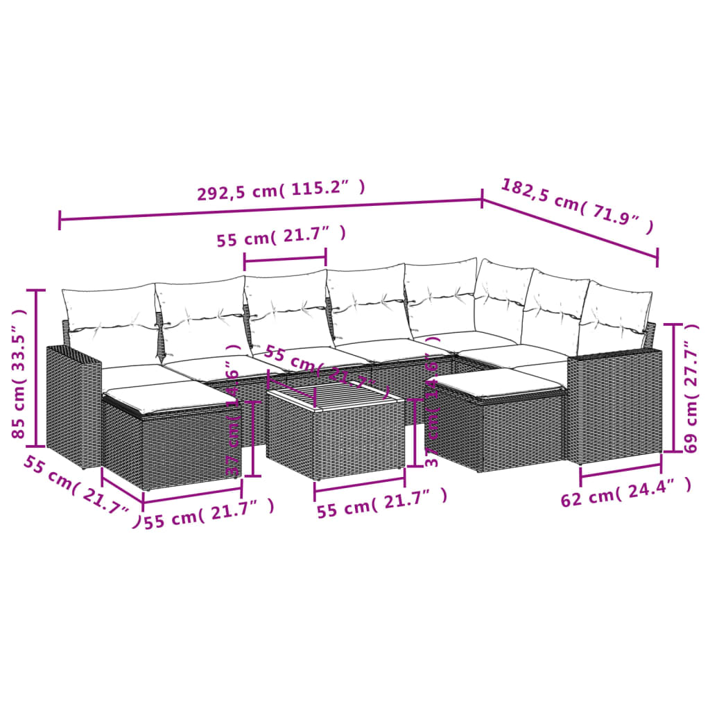 10 pcs conjunto sofás de jardim c/ almofadões vime PE preto - Leva - Me - Contigo