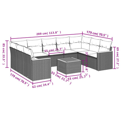 10 pcs conjunto sofás de jardim c/ almofadões vime PE preto - Leva - Me - Contigo