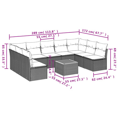 10 pcs conjunto sofás de jardim c/ almofadões vime PE preto - Leva - Me - Contigo