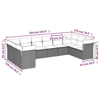 10 pcs conjunto sofás de jardim c/ almofadões vime PE preto - Leva - Me - Contigo