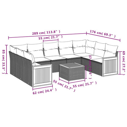 10 pcs conjunto sofás de jardim c/ almofadões vime PE preto - Leva - Me - Contigo