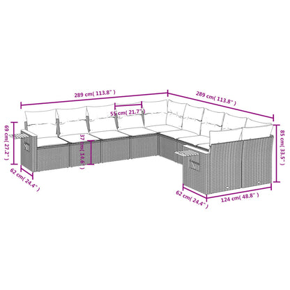 10 pcs conjunto sofás de jardim c/ almofadões vime PE preto - Leva - Me - Contigo