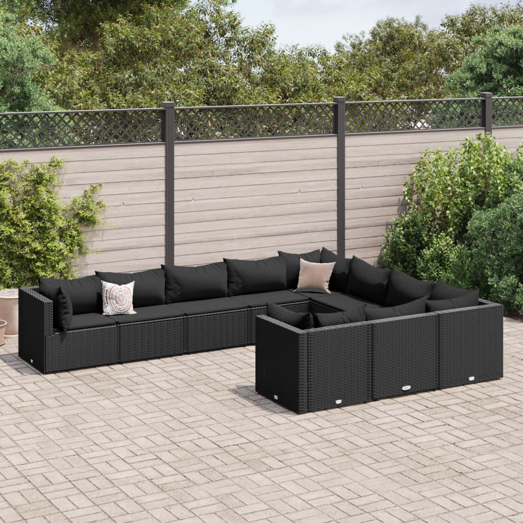 10 pcs conjunto sofás de jardim c/ almofadões vime PE preto - Leva - Me - Contigo