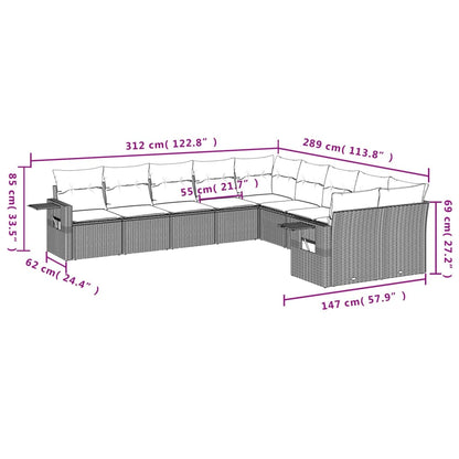 10 pcs conjunto sofás de jardim c/ almofadões vime PE preto - Leva - Me - Contigo