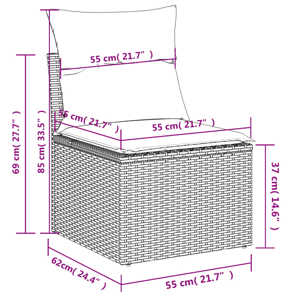 10 pcs conjunto sofás de jardim c/ almofadões vime PE preto - Leva - Me - Contigo