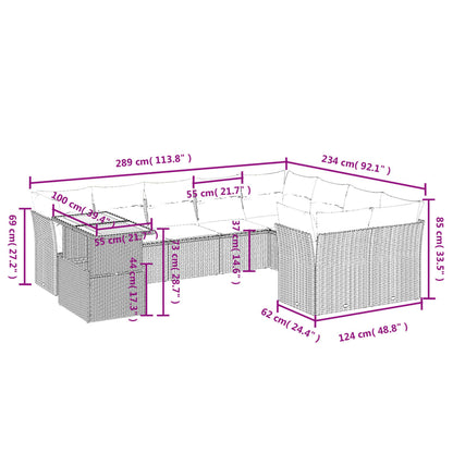 10 pcs conjunto sofás de jardim c/ almofadões vime PE preto - Leva - Me - Contigo