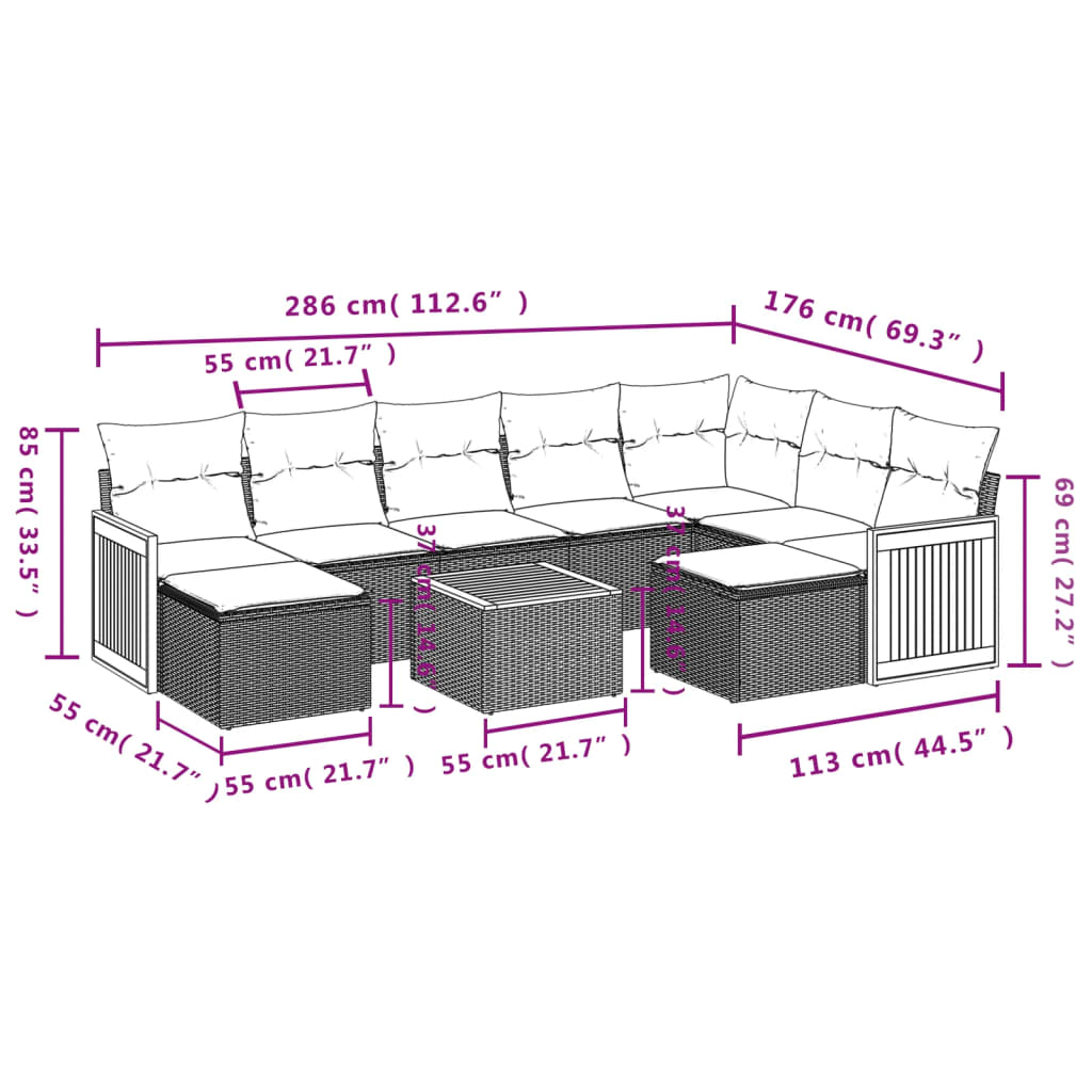 10 pcs conjunto sofás de jardim c/ almofadões vime PE preto - Leva - Me - Contigo