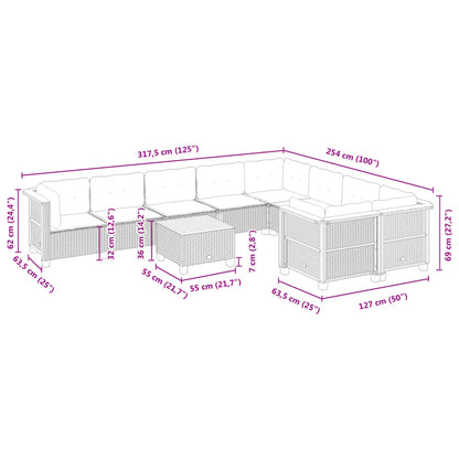 10 pcs conjunto sofás de jardim c/ almofadões vime PE preto - Leva - Me - Contigo