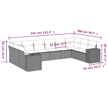 10 pcs conjunto sofás de jardim c/ almofadões vime PE preto - Leva - Me - Contigo